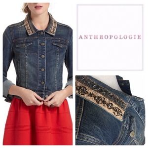 Anthropologie Jean Jacket with Beaded Collar